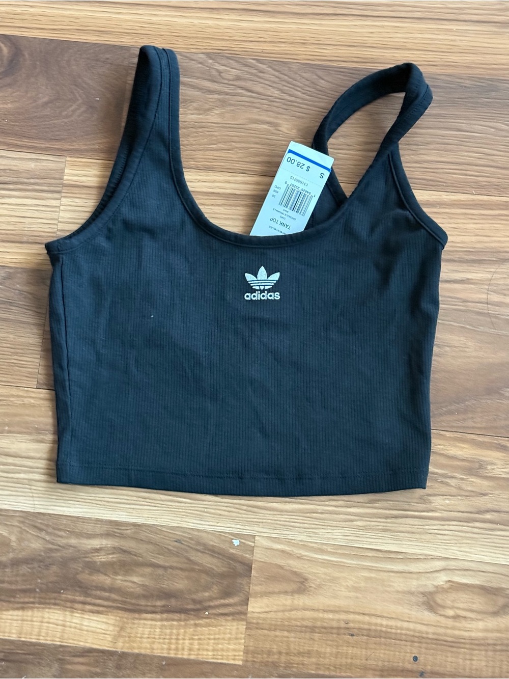 adidas Black Ribbed Cropped Tank Top